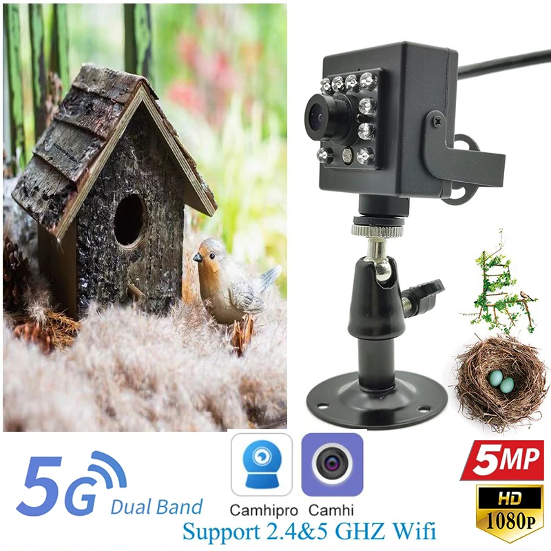 5G Dual Wifi 2.4G HD Wifi 1080P Mini Network Infrared Night Vision Audio Home Security Bird Watching Camera On vif  TF Card Slot