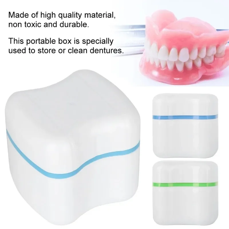 Portable Small Water-Resistant Denture False Teeth Store Cleaning Storage Case With Filter Screen Container Dental Appliance Box