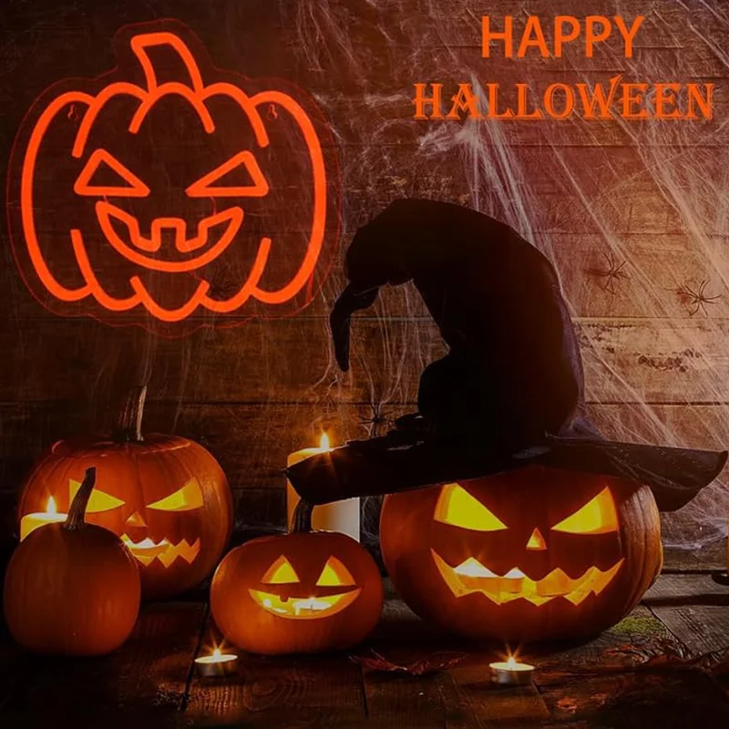 

Хэллоуин тыква неоновая вывеска USB с регулируемой яркостью светящаяся вывеска Настенный декор для вечеринки осень День благодарения подарки на Хэллоуин