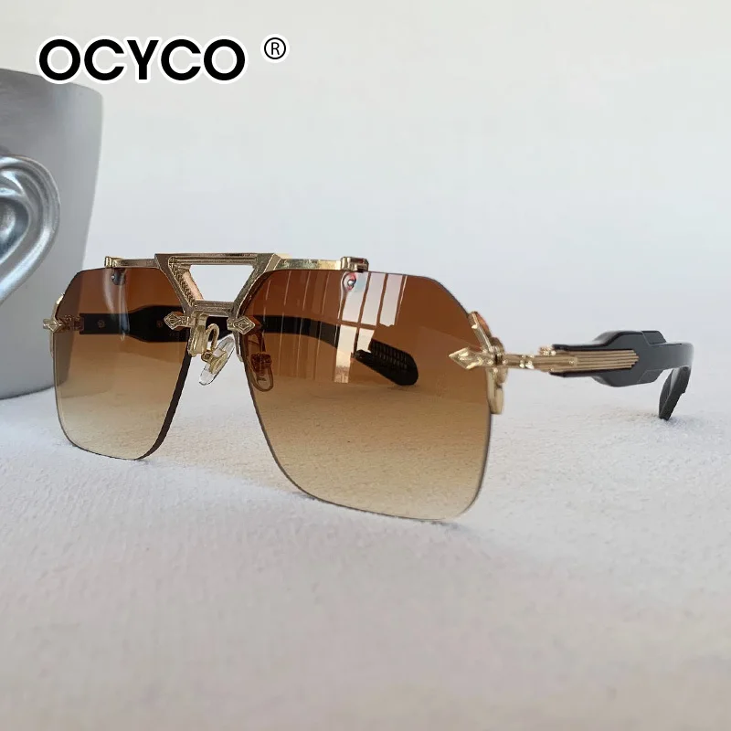 Luxusmarke Klassische Quadratische Randlose Sonnenbrille für Männer und Frauen Retro Vintage Punk Sonnenbrillen Übergroße Shades Metallrahmen Brillen