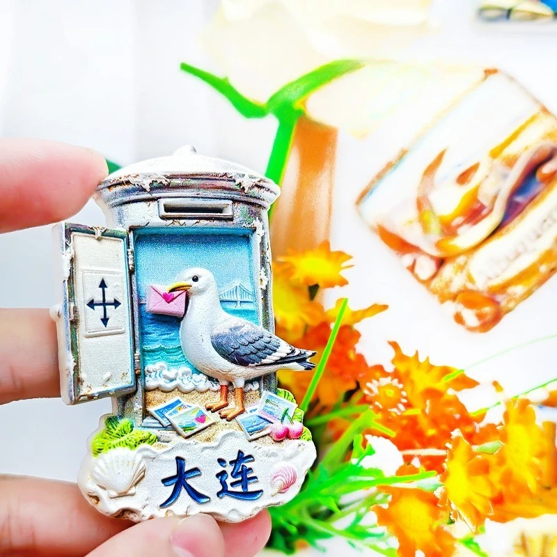 Dalian Seagulls Fridge Magnet - Charming 3D Vintage Mailbox Scene Unique Liaoning Coastal City Souvenir & Travel Gift for Decor