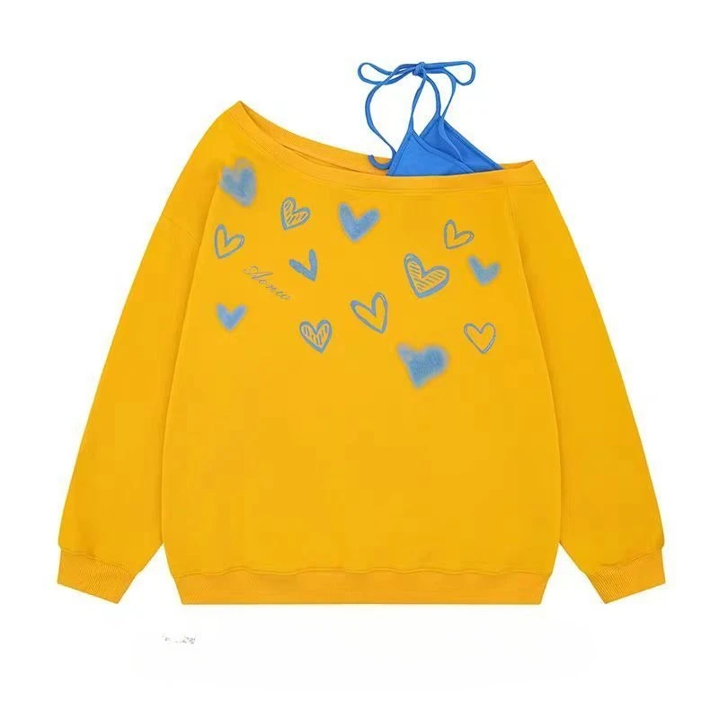 American Love Retro Printing Two-piece Star Suspender Sweater 2026 Spring and Autumn Lazy Loose New Slanted Shoulder Top Design