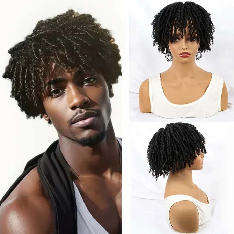 Synthetic Dreadlock Hair Topper Clip in Braided Half Wigs Locs Braided Wig Soft Short Wig Dreads for Men Women