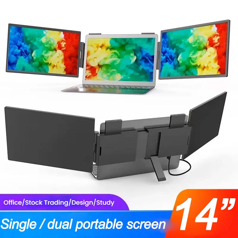 

14-дюймовый портативный двойной монитор, FHD IPS-экран, удлинитель для ноутбука USB-C/HDMI для торговли/программирования/игр, второй дисплей