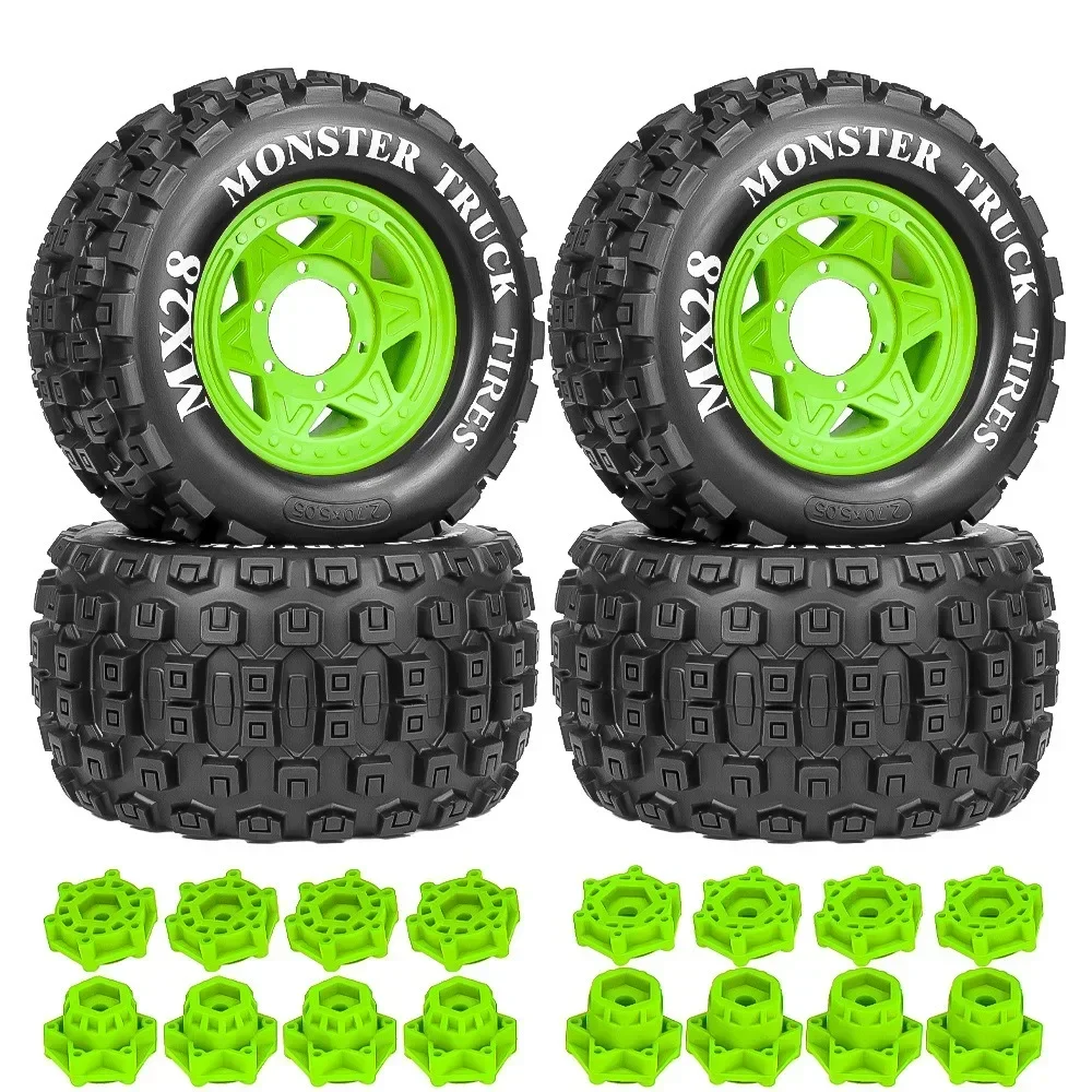 Pneu de caminhão dublê monstro, 4 unidades, 128mm 1/10 12mm e 14mm hex para trxs maxx arrma granito kraton outcast tamiya losi redcat