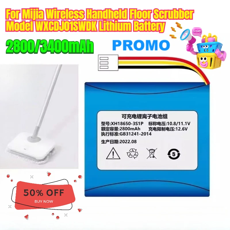 

2800/3400mAh for Mijia Wireless Handheld Floor Scrubber Model WXCDJ01SWDK Lithium Battery Cells with Large Capacity
