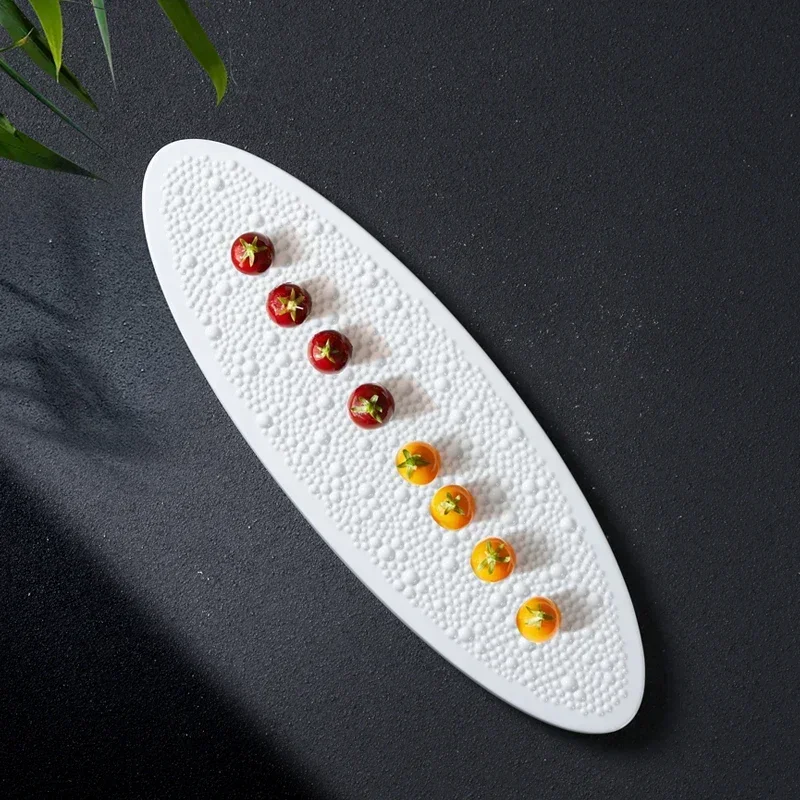 Fashion Meteorite Beaded Oval Ceramic Western-style Dish Special Cold Dish Plate Molecular Cuisine Plate Yijingcai Tableware