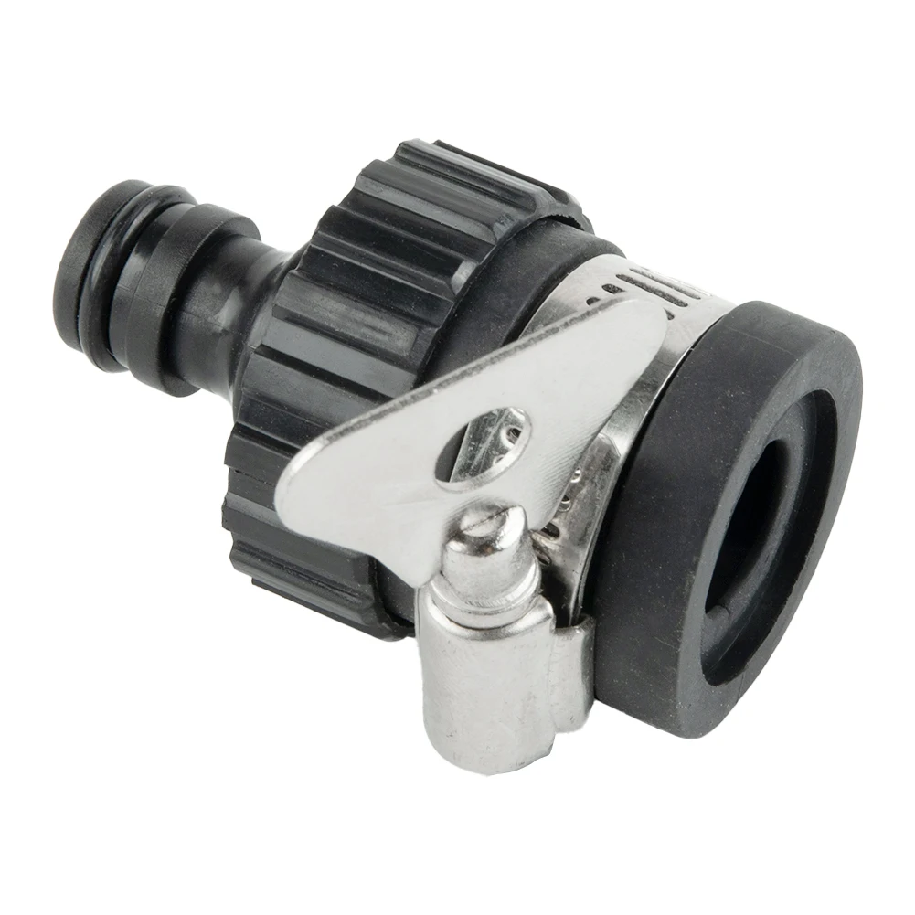 Adapter for Garden Hose Pipe Fitting to Connect with Kitchen Mixer Tap 14mm 20mm Diameter Stainless Steel Clip and Rubber Seal