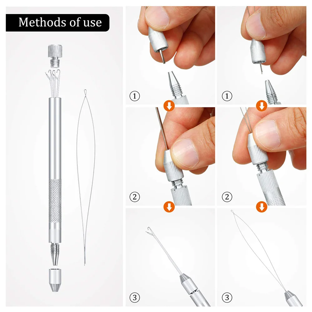 루프 바늘 실, 뜨게 바늘 및 거치대 포함, 4 in 1 헤어 익스텐션 도구, 비즈 드레드락 가발 헤어 익스텐션