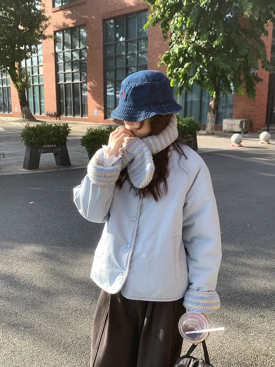 

Двусторонняя утепленная флисовая хлопковая куртка для женщин, зимняя, в корейском стиле, для студенток, маленький размер, теплая верхняя одежда