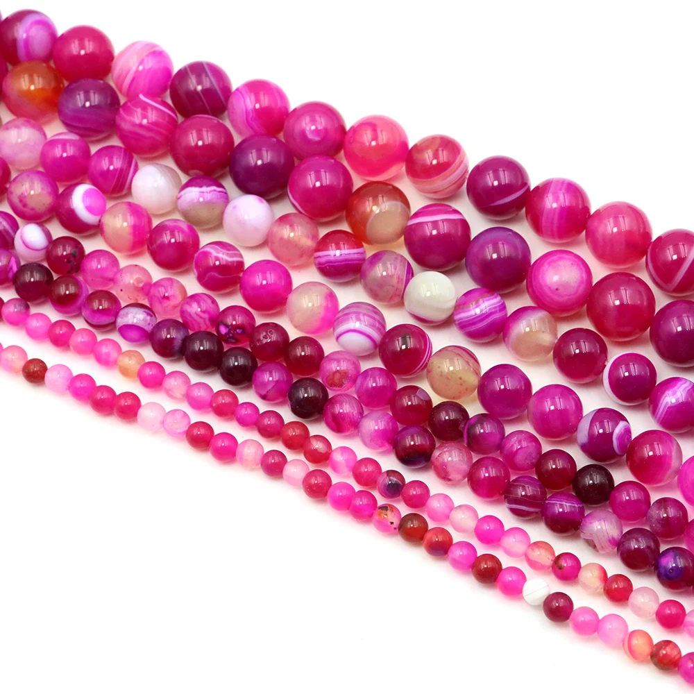 4 6 8 10mm Natural Stone Round Rose Stripe Agates Crystal Spacer Beads For DIY Crafts Ornament Necklace Bracelets Accessories