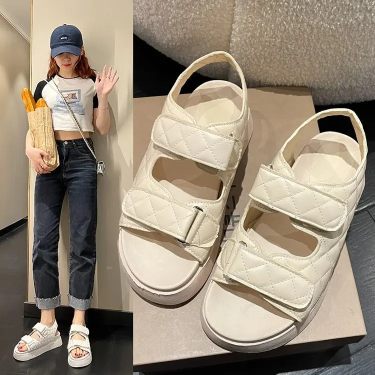 2023 Summer Sale Of Women\'s Shoes Muffins shoe Luxury Sandals Increasing Height All-Match Suit Female Beige Clogs With Heel Med