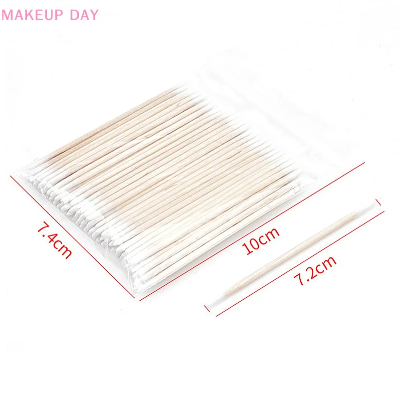 100Pcs Disposable Ultra-small Cotton Swab Brush Lint Free Micro Wood Makeup Brushes Eyelash Extension Glue Removing Tools