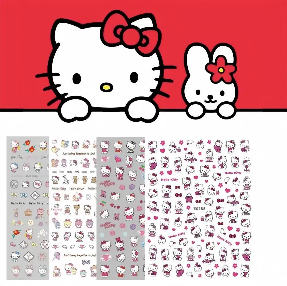 1 paquete 3D Sanrio Anime Hello Kitty Nail Art pegatinas Kawaii dibujos animados Kuromi Melody canela perro Pacha perro decoración de uñas pegatinas