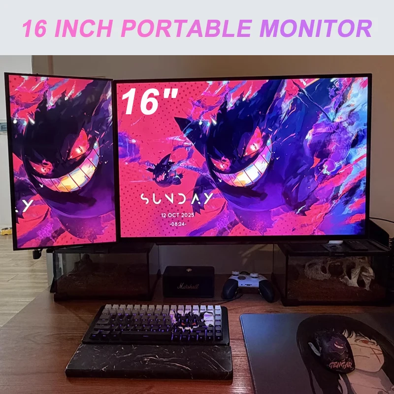 Monitor de 16 pulgadas IPS 2,5 K 144Hz velocidad de actualización con soporte para XBox PS4/5 Switch Gaming viajes negocios Monitor ligero delgado