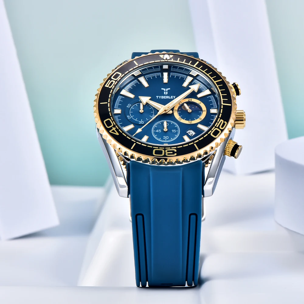 2026 new TYBERLEY 43MM men's watches top luxury moon phase men's quartz watch speed sports chronograph calendar watches for men view 3