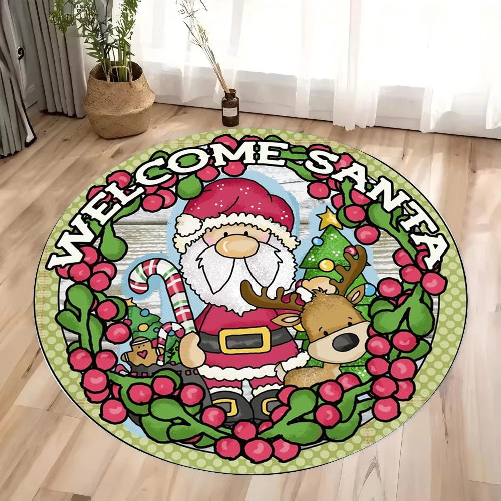 

MINISO Disney Santa Claus Circular Printed Carpet Christmas Tree Area Anti Slip Mat Living Room Coffee Table Rug Gift