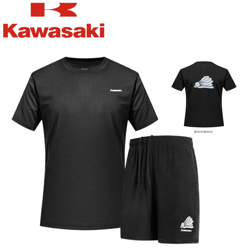 Kawasaki New Sportswear Men's Running Summer Badminton Clothes Suit Quick-drying Casual Breathable Tennis T-shirt Fitness Shorts