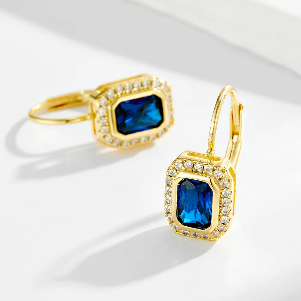 Withered S925 Pure Silver Plated With Real Gold Diamond Studded Earrings Square Zirconia Earrings