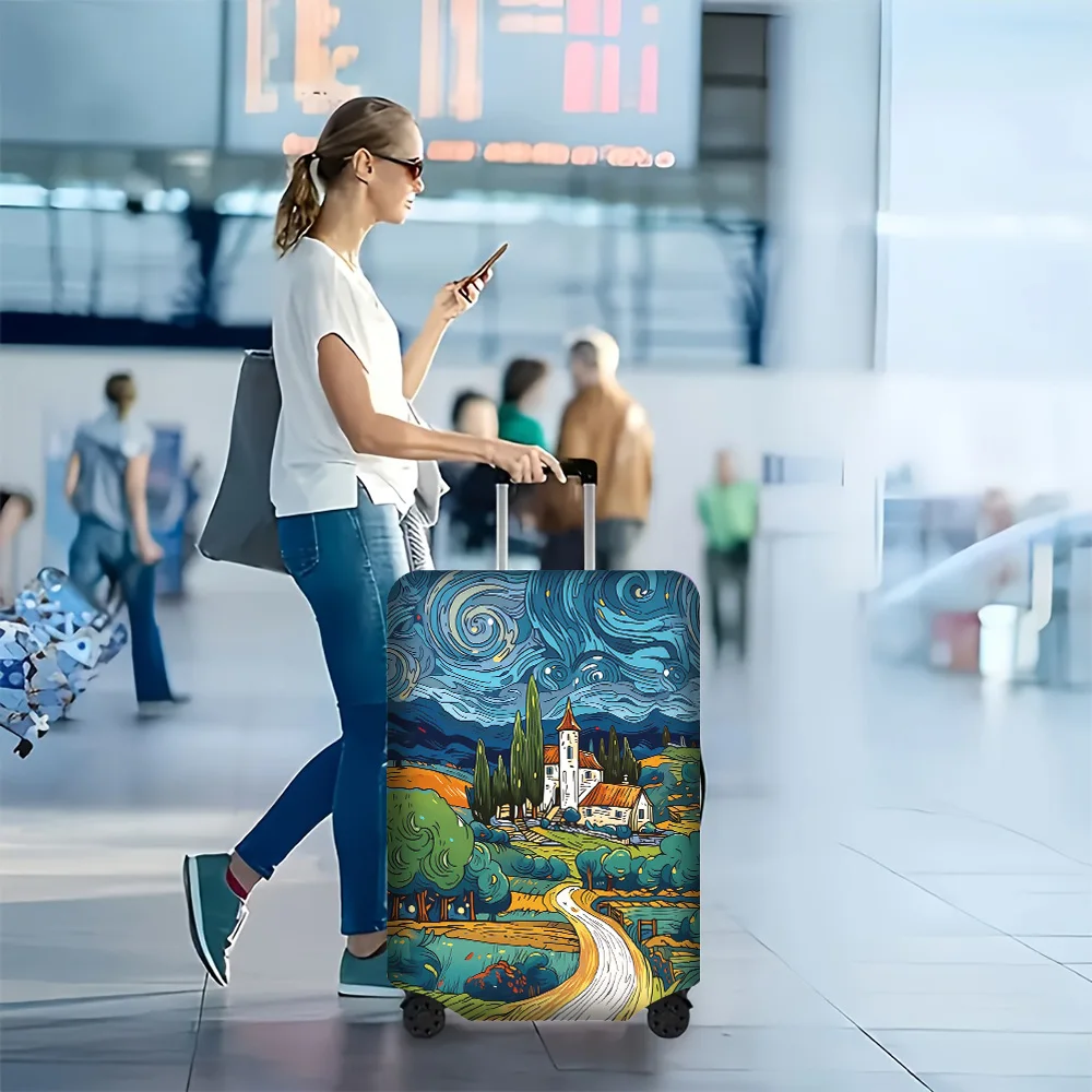 

1PC Van Gogh Style Landscape Print Luggage Cover for 18 – 32 inch luggage; dust and elastic travel accessories to effectively