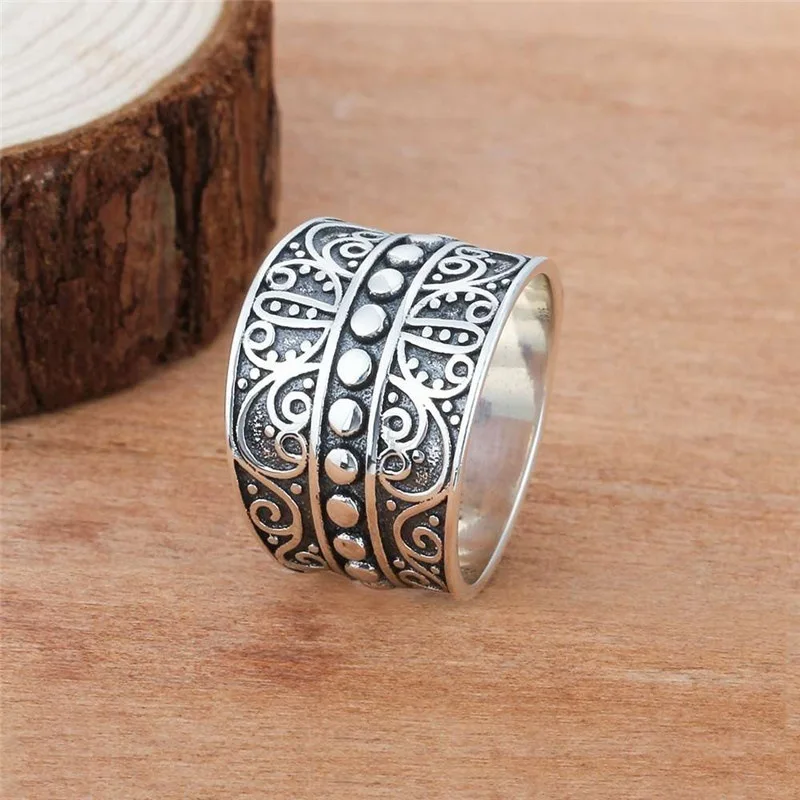 Vintage Fashion Boho Vines Pattern Antique Silver Color Rings For Women Engagement Wedding Holiday Gift Goth Jewelry Accessories