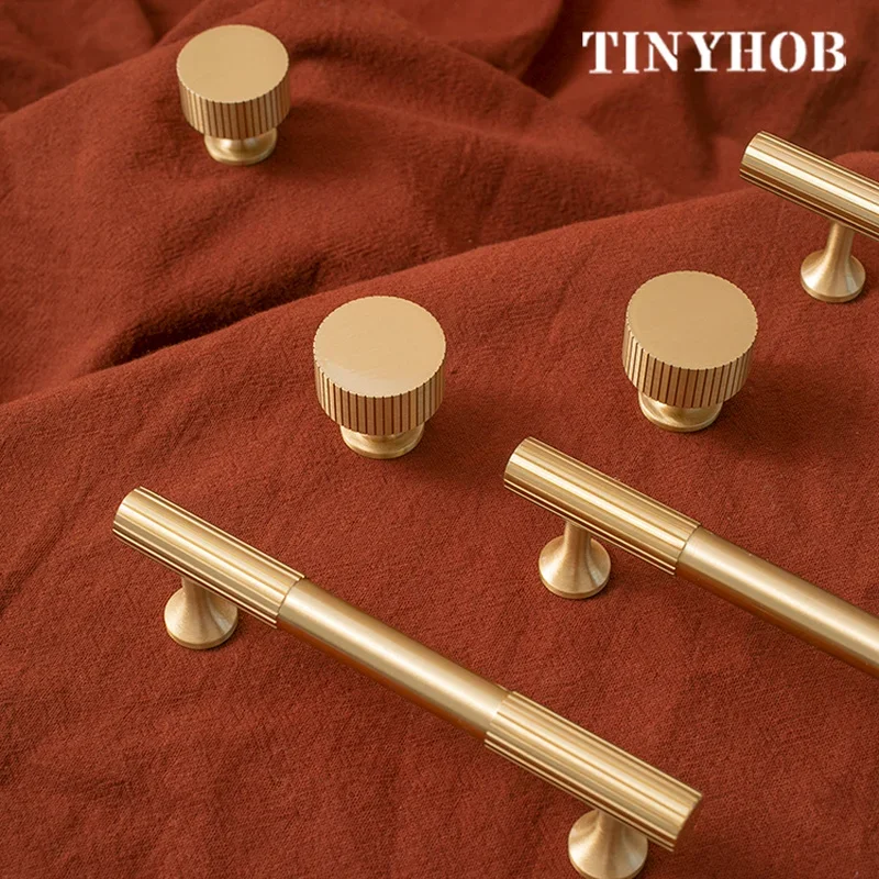 Modern Style/Vertical lines Solid  Brass  Drawer Knobs T bar Handle Bedroom Pulls Kitchen Cabinet Door Pull Handle