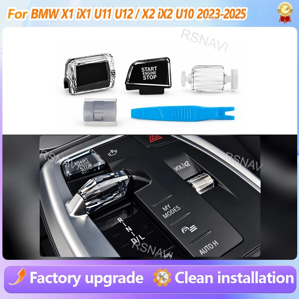 LHD Crystal Gear Shift Knob and Multimedia Button Kit for BMW X1 iX1 U11 U12 X2 iX2 U10 2023-2025 3-Piece Set