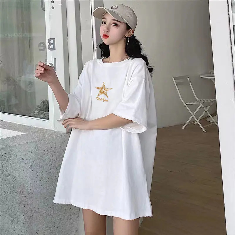 

Simplicity Print Street Casual Oversize T Shirts Summer Short Sleeve Loose All-match Fashion Tops Trend Lazy Style Women Clothes