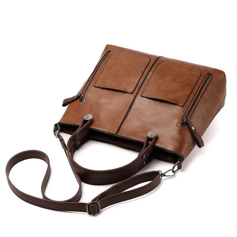 حقيبة كتف جلدية كلاسيكية من أوروبا وأمريكا، حقيبة حمل بسحاب بجيبين، حقائب كروس كلاسيكية للنساء في العمل