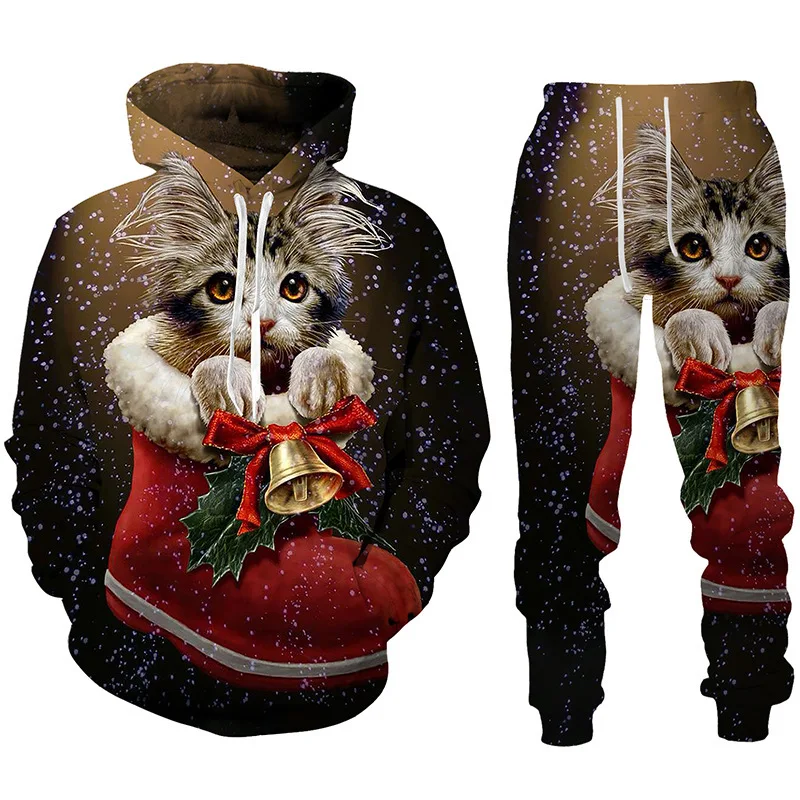 Christmas Santa Claus Autumn Winter 3D Print Man Tracksuit Set Casual Hoodie+Pants 2pcs Sets Fashion Unisex Clothing