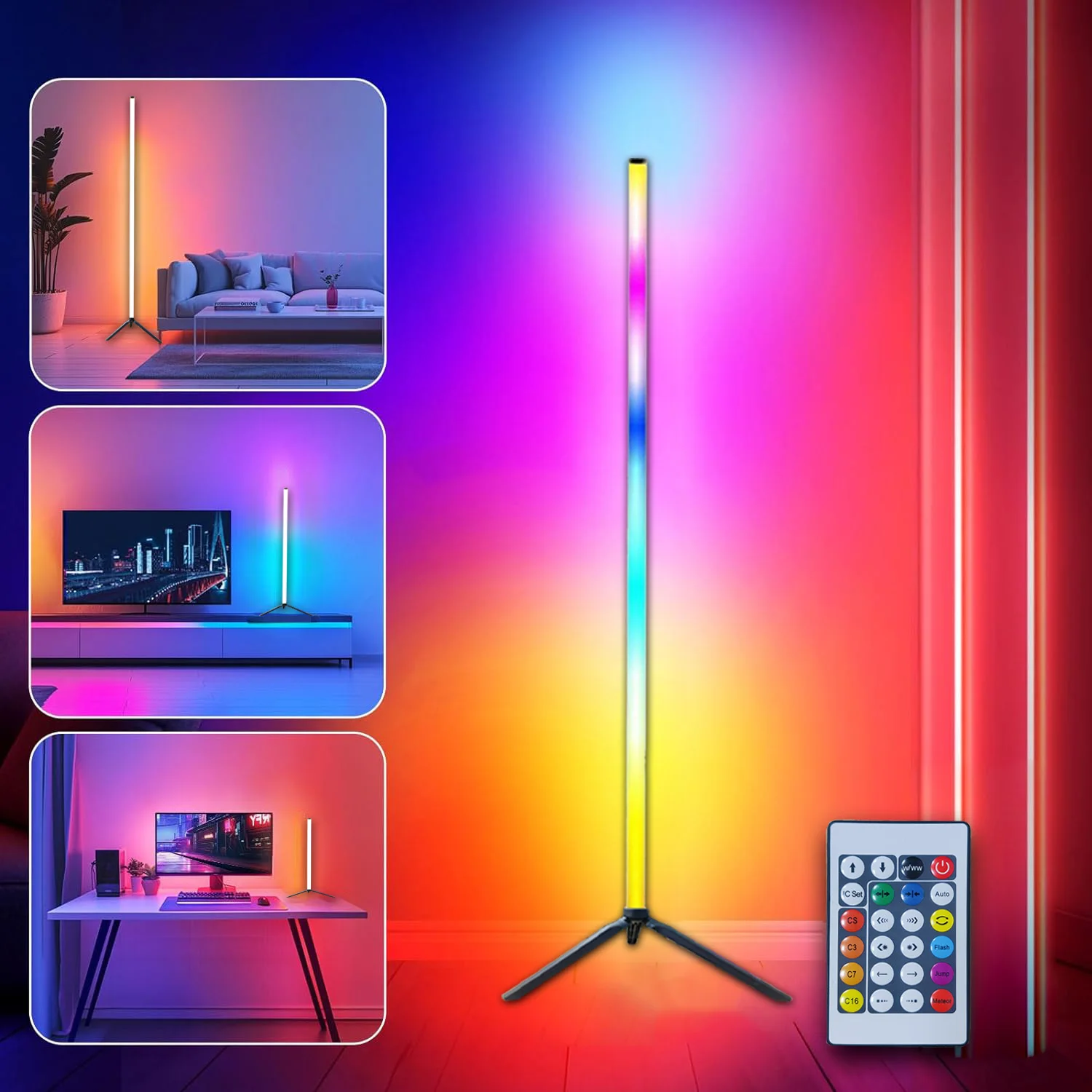 LED Wall Corner Floor Lamp USB 5V Power Supply RGB IC Remote Dimming Floor Lamp Suitable For Living Room And Bedroom Decoration