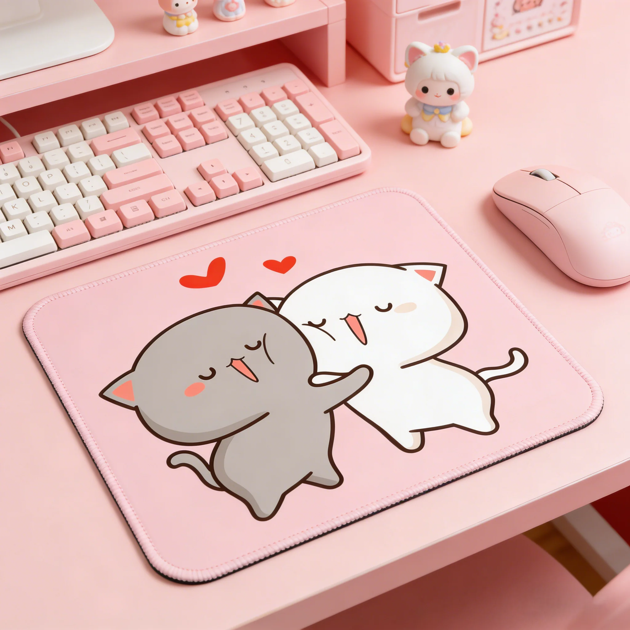 Cute Cat Cartoon Mouse Pad BUBUDUDU, Soft Non-Slip Small Gaming Mouse Mat with Stitched Edge,Desk Pad for Office Home
