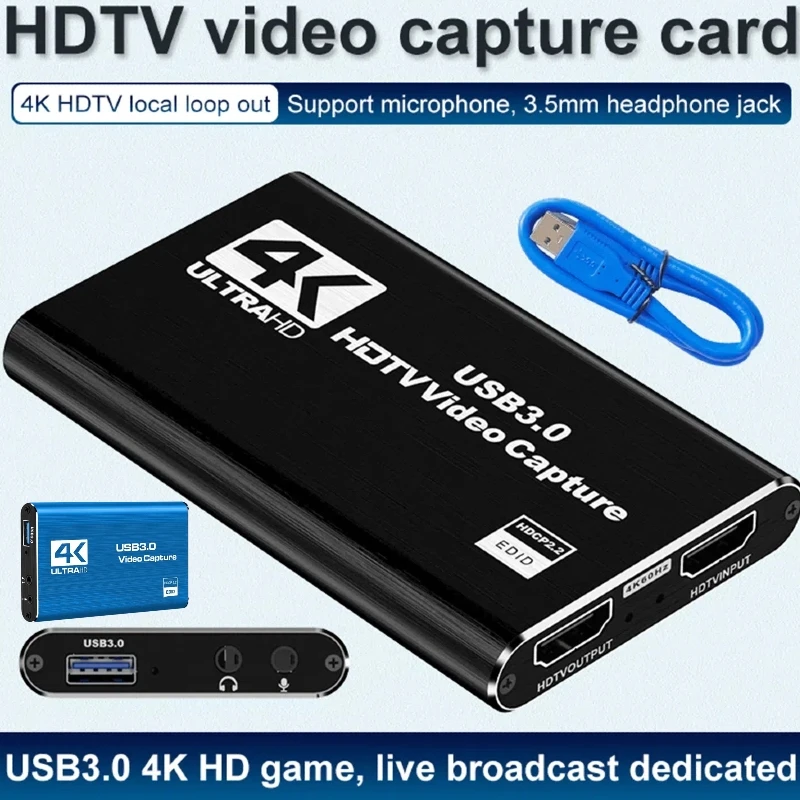 

4K USB 3.0 карта видеозахвата HDMI-совместимый 1080P 60fps HD видеорегистратор Grabber для потоковой передачи OBS, совместимый с PS4/камерой