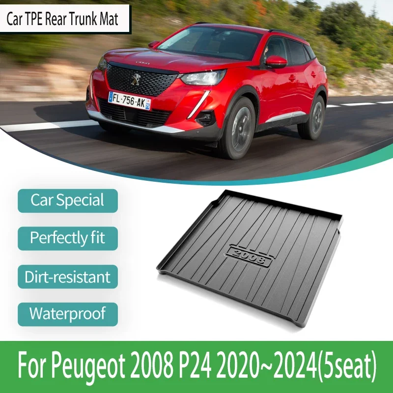 

Fit For Peugeot 2008 P24 2020~2024 5seat Car Rear Trunk Mats TPE Waterproof Car Trunk Storage Pads Mud Carpets Auto Accessories