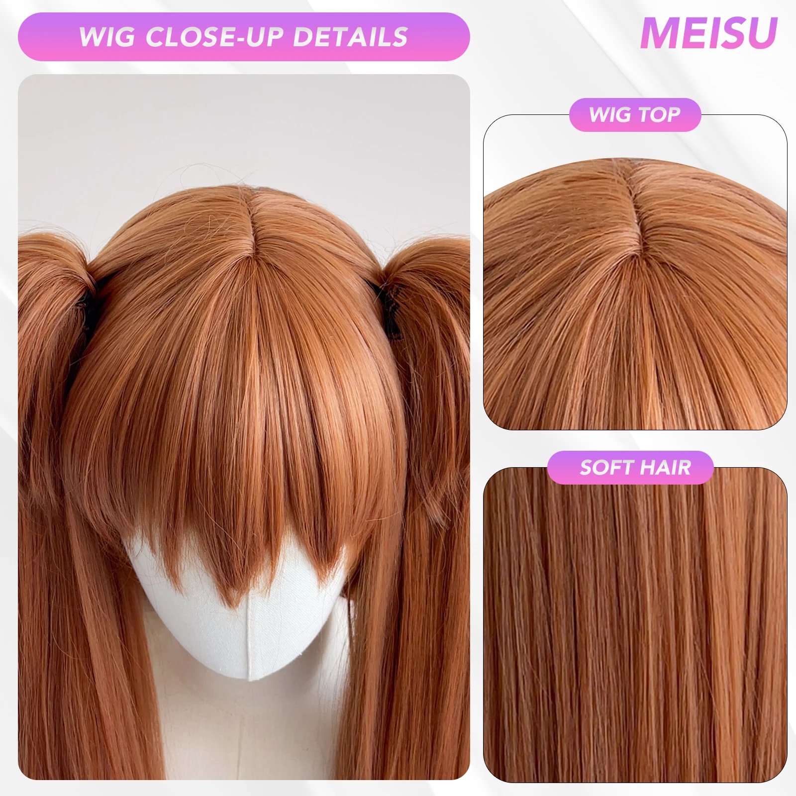 ميسو 16 بوصة شعر مستعار Asuka Langley Soryu مصنوع من الألياف الاصطناعية بطبقات مقاوم للحرارة وطبيعي ناعم للحفلات التنكرية للنساء #4