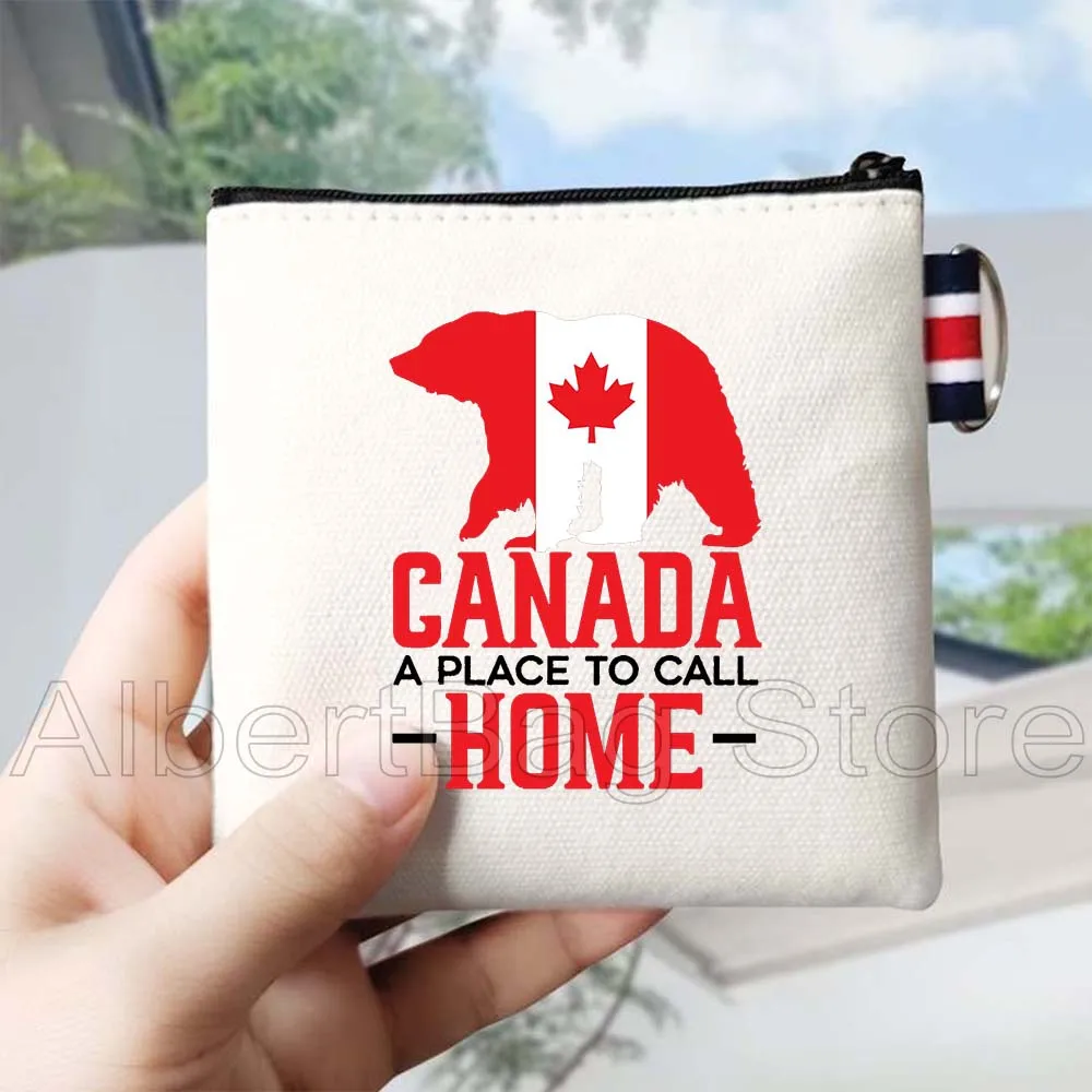 Amore foglia d'acero Giorno del Canada Mappa canadese Bandiera Regali Borsa portamonete in tela Borsa per carte di credito piccola chiave quadrata Custodia a portafoglio in cotone