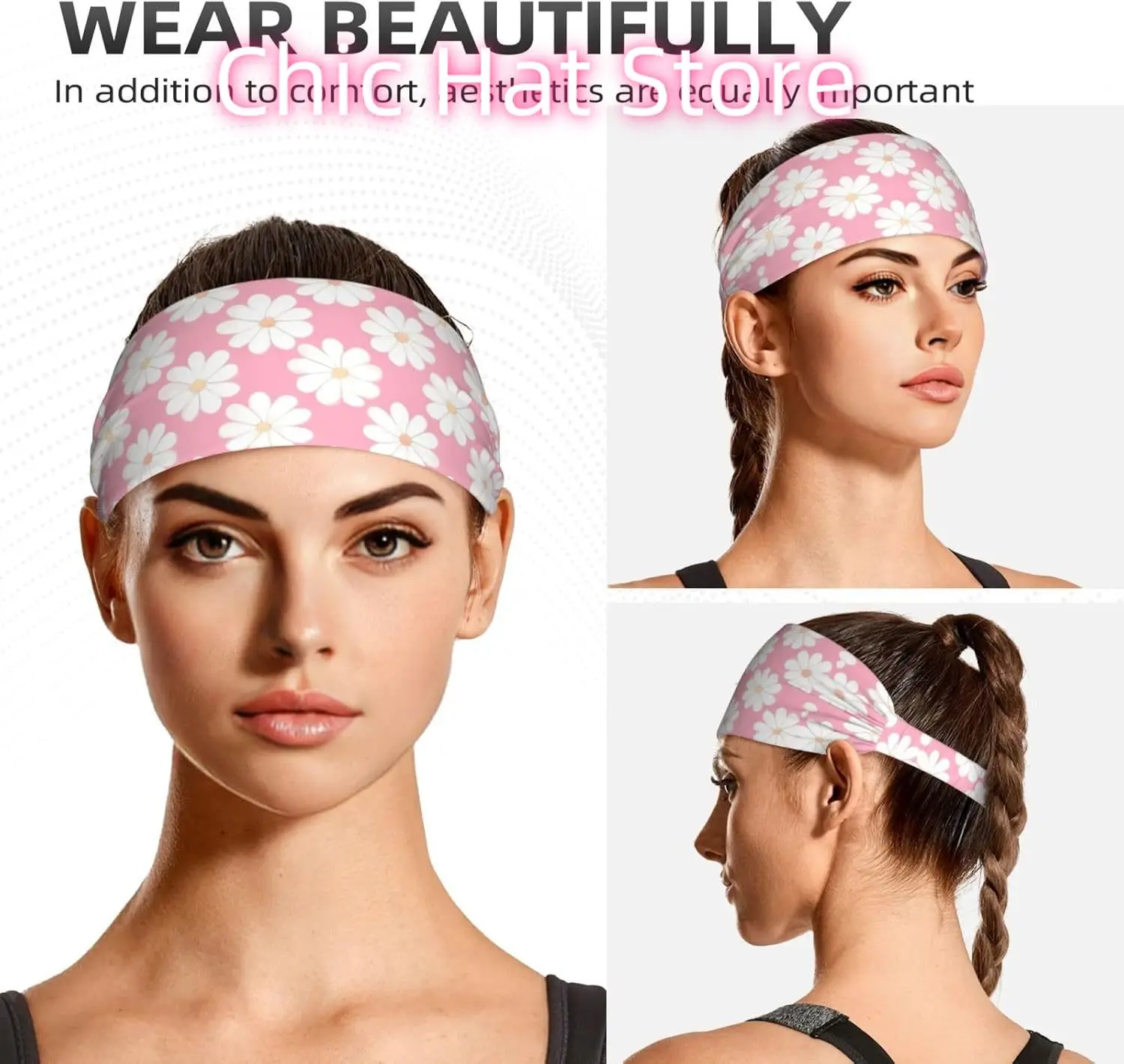 عصابة رأس مرنة للتمرين بنمط الكاميليا، عصابة رأس للياقة البدنية واليوجا وركوب الدراجات، رأس مرن ممتص للعرق للرياضات الخارجية