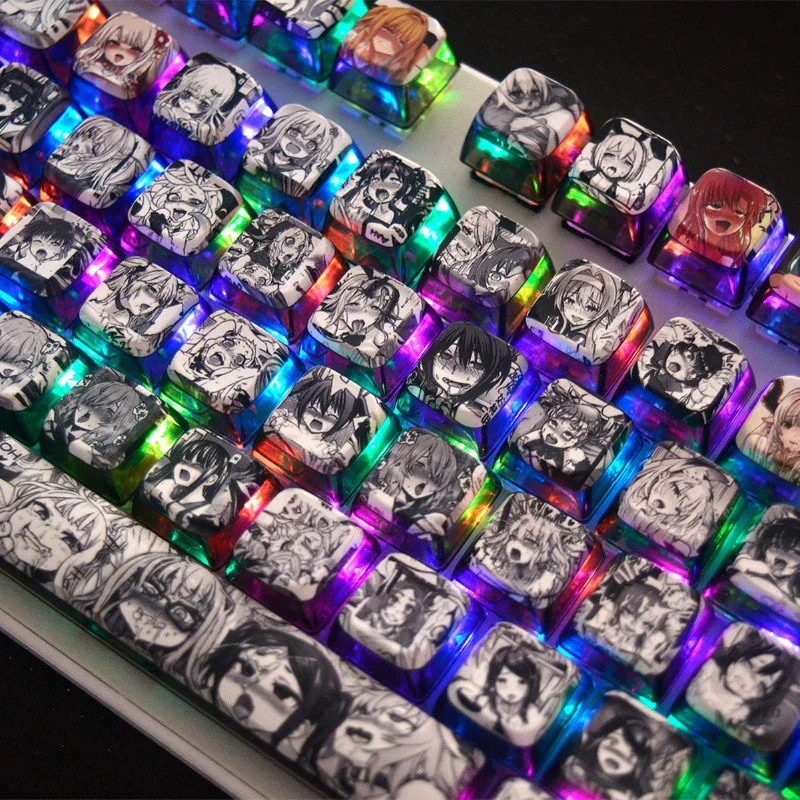 

Черно-белые колпачки для клавиш Hentai на заказ PBT Cherry Profile японского аниме милые полупрозрачные для механической клавиатуры подарок для мальчиков и девочек