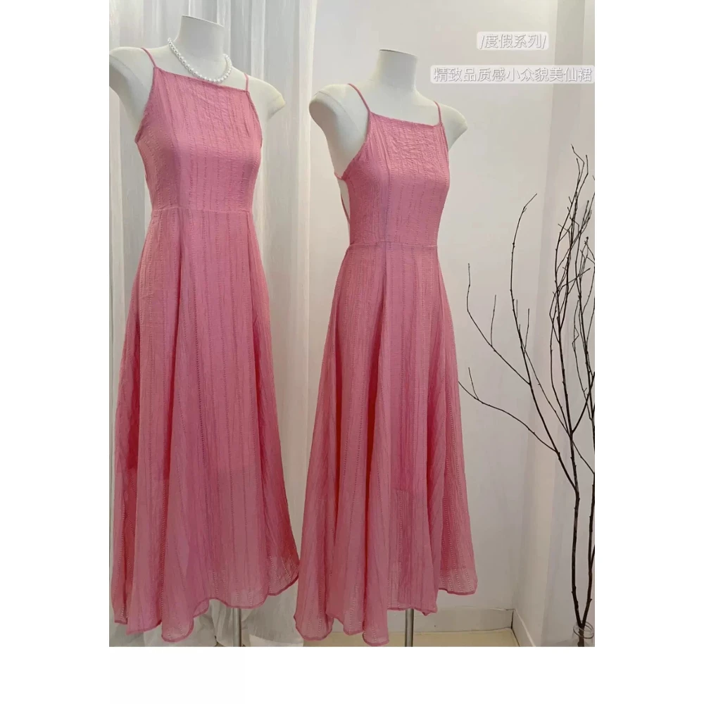 Vacation Look Mom and Daughter Matching Pink Dress Sling Backless Resort Mother and Baby Girl Elegant Dresses for Women Clothing