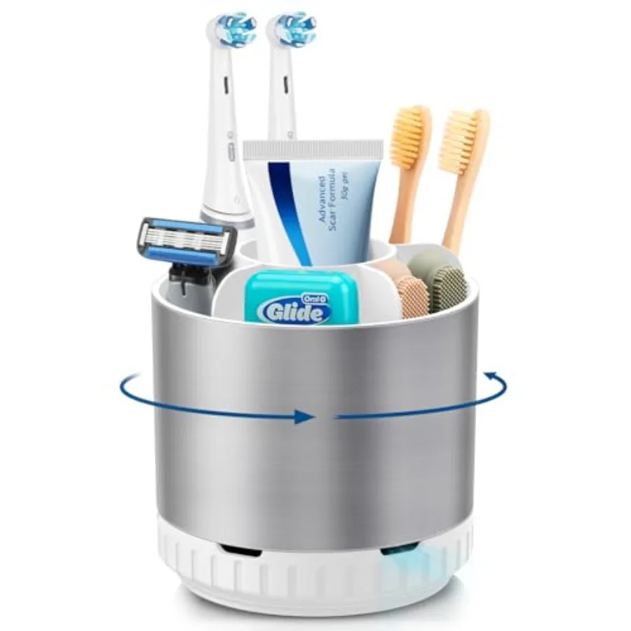 

Toothbrush Holders for Bathrooms Countertop Organizer - Electric Toothbrush and Toothpaste Holder Rotating Tooth Brush Organiza
