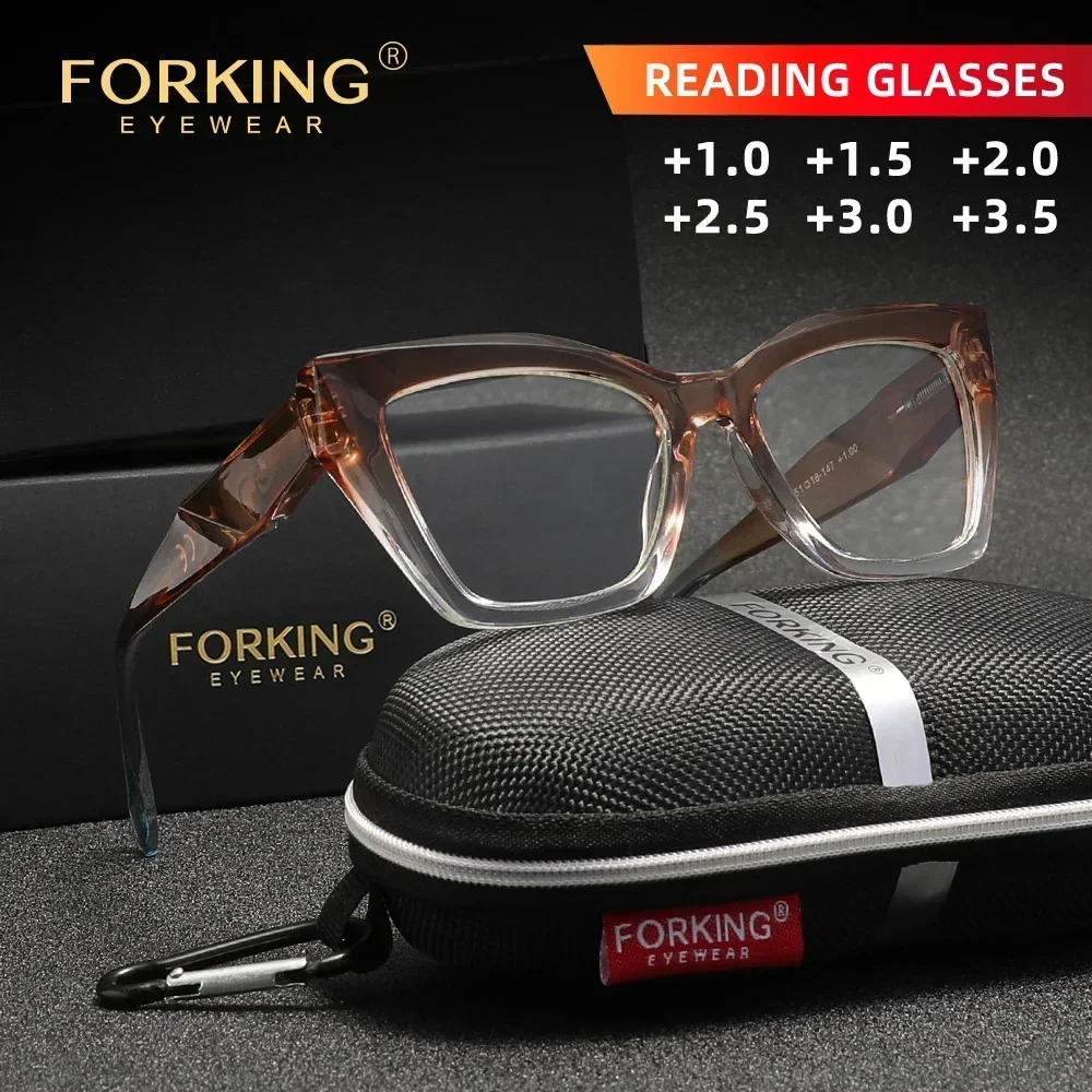 FORKING Große Katzenaugen-Rahmen Lesebrille Modisch für Damen und Herren Blaulichtfilter Presbyopie-Brille 1.0 1.5 2.0 2.5 3.0 3.5