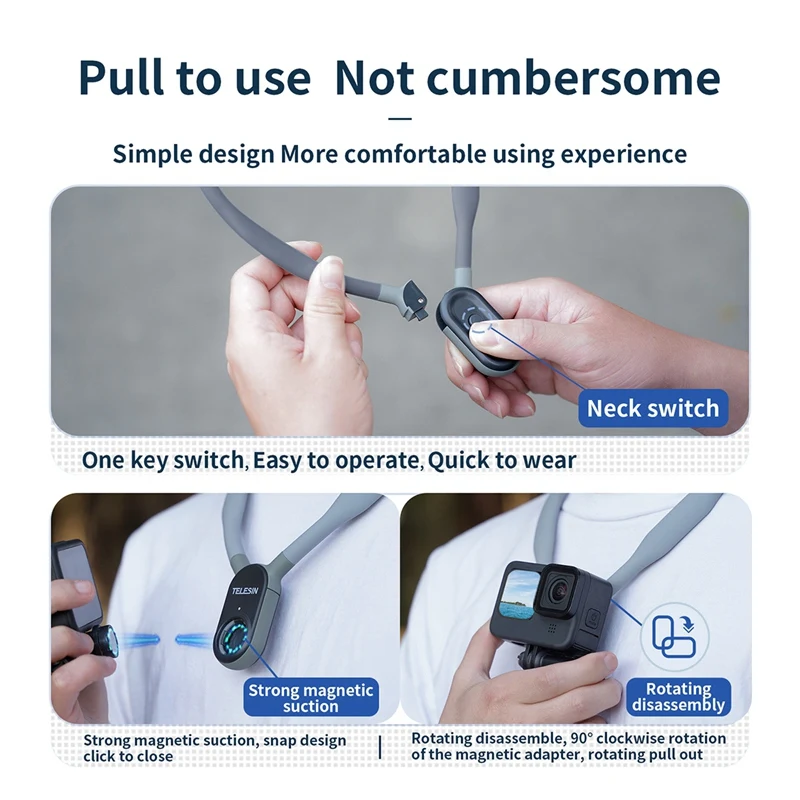 TELESIN Магнитное силиконовое крепление на шею для Insta360/DJI Osmo/Gopro Hero 11, 10, 9, 8, 7, 6, 5, сменные аксессуары для экшн-камеры
