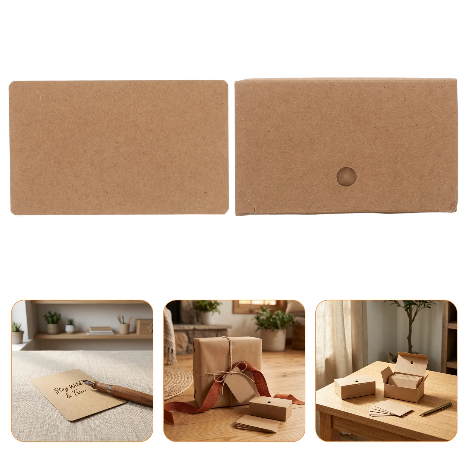 500Pcs Blank Kraft Cards Small Rounded Corners Thick Paper Notes 3.4x2.1 for Crafts Office School Message Cards