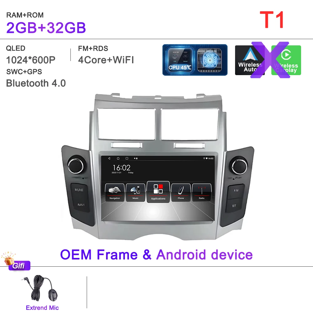 Android 16 Autoradio Voor Toyota Yaris XP90 Vitz Platz 2005-2012 Draadloze CarPlay 2din Stereo DSP multimedia Playe GPS Autoradio