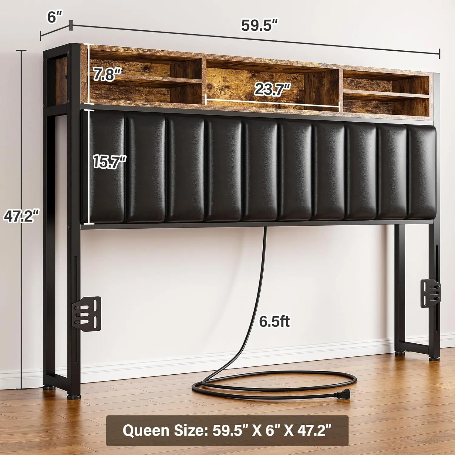 Headboard Size with USB & Type C Port, Headboard with LED Light,  Headboard Only with Storage Shelf,Size