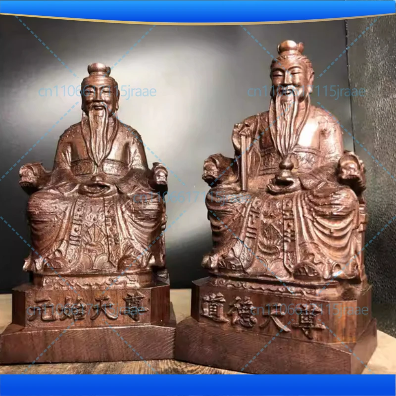 Hand Carved Vietnam Wood San Qing Statue Set (3pcs) - Three Pure Ones Taoist Deity Figurine Ornament Home Temple Altar Decor