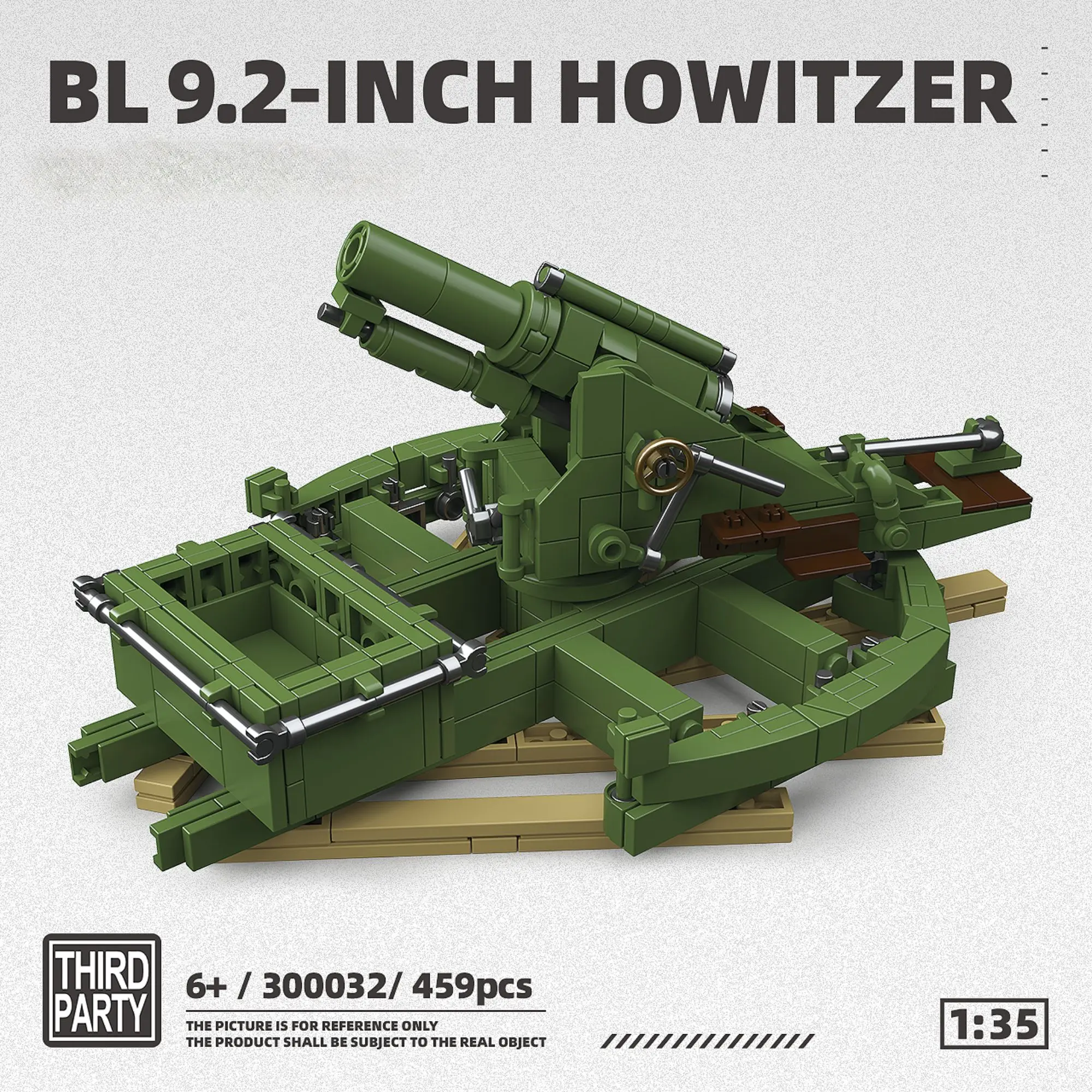 459pcs British BL9.2-Inch Howitzer Building Blocks 1:35 WWI Classic Vehicle Tank Model Military Bricks Toys for Adults Gifts