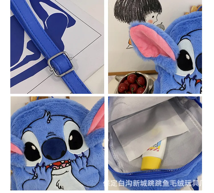 Disney Stitch Anime Large Capacity Cartoon Plush Shoulder Bag Kindergarten Student Storage Schoolbag Kawaii Children\'s Toys Gift