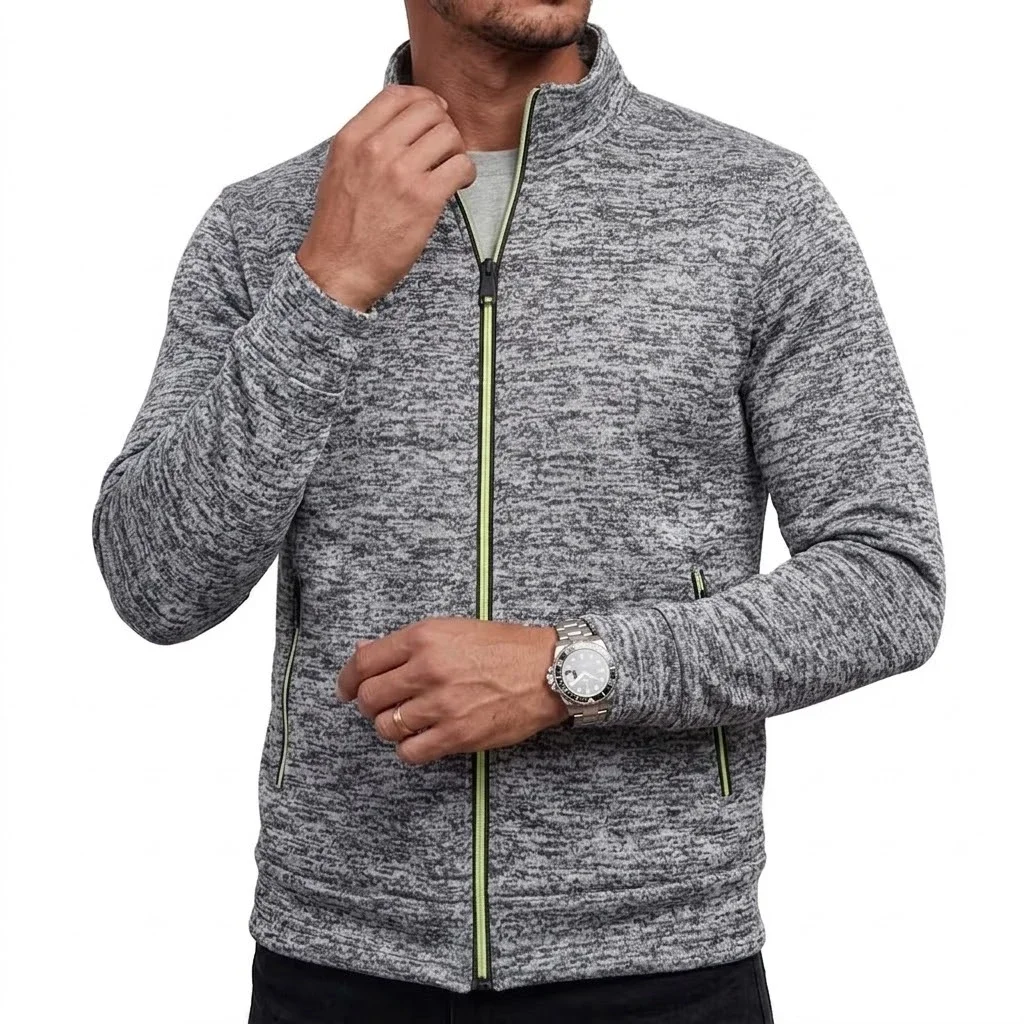 Mens Zipper Fleece Overcoat Cozy Heat-Retaining Jumper Stand Neck Winter Track Outer Garment with Zip Compartments Outer Apparel