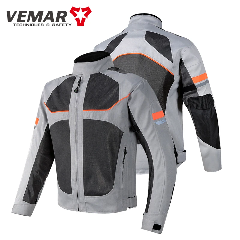 Motorbike Vemar Men\'s Jacket Breathable Mesh Moto CE Protection Motorcycle Riding Coat Guard Motocross Rider Clothing Black/Gray